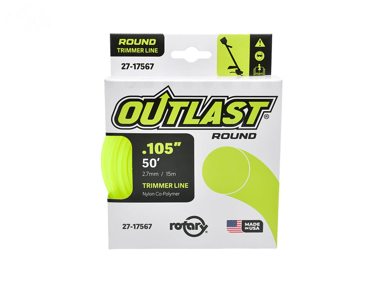 ROTARY # 17567 TRIMMER LINE .105 X 50' OUTLAST ROUND YELLOW PACK OF 10 Spools