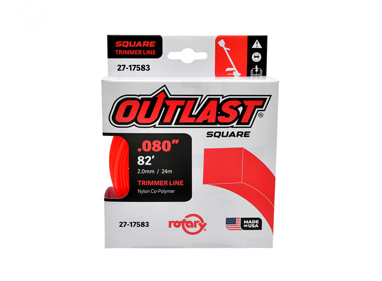 ROTARY # 17583 TRIMMER LINE .080 X 82' OUTLAST SQUARE RED PACK OF 10 Spools