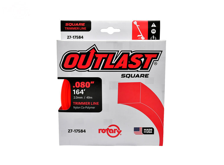 ROTARY # 17584 TRIMMER LINE .080 X 164' OUTLAST SQUARE RED PACK OF 10 Spools