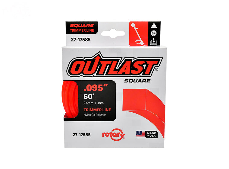 ROTARY # 17585 TRIMMER LINE .095 X 60' OUTLAST SQUARE RED PACK OF 10 Spools