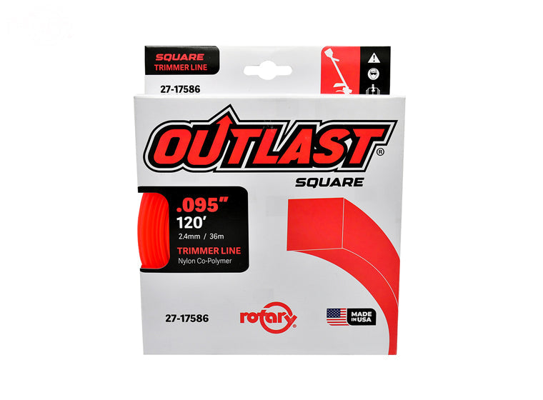 ROTARY # 17586 TRIMMER LINE .095 X 120' OUTLAST SQUARE RED PACK OF 10 Spools