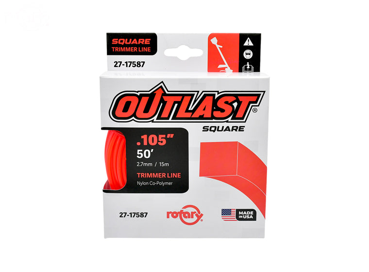 ROTARY # 17587 TRIMMER LINE .105 X 50' OUTLAST SQUARE RED PACK OF 10 Spools
