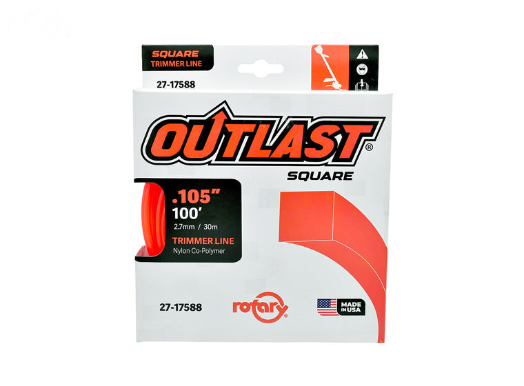 ROTARY # 17588 TRIMMER LINE .105 X 100' OUTLAST SQUARE RED PACK OF 10 Spools