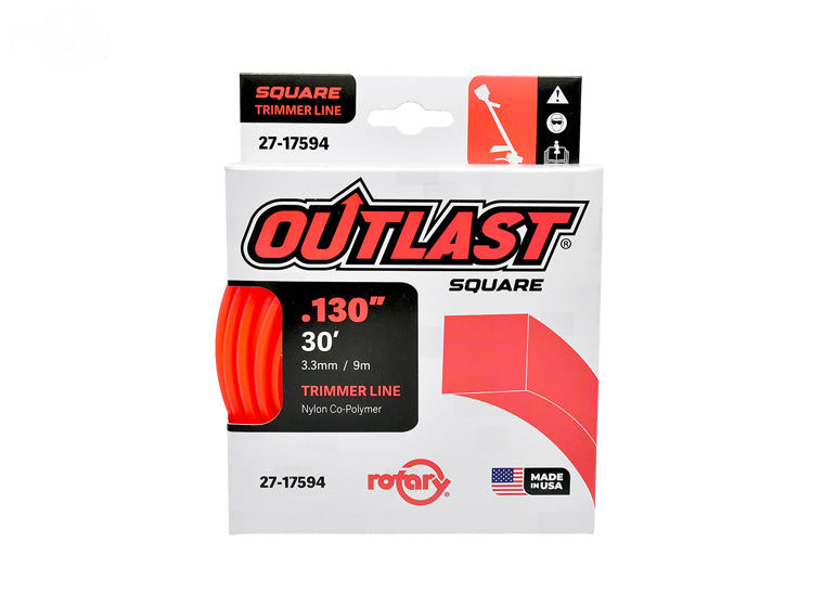 ROTARY # 17594 TRIMMER LINE .130 X 30' OUTLAST SQUARE RED PACK OF 10 Spools