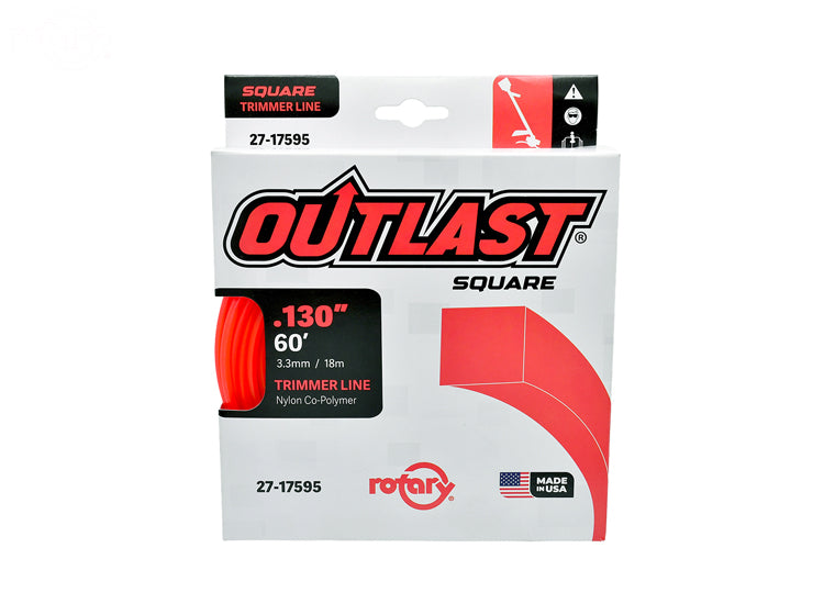 ROTARY # 17595 TRIMMER LINE .130 X 60' OUTLAST SQUARE RED PACK OF 10 Spools